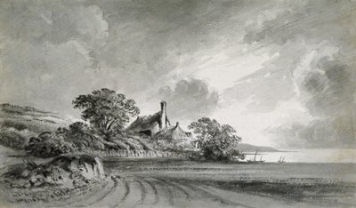 Een Cottage nabij de Oever van een Meer door John Baptist Malchair